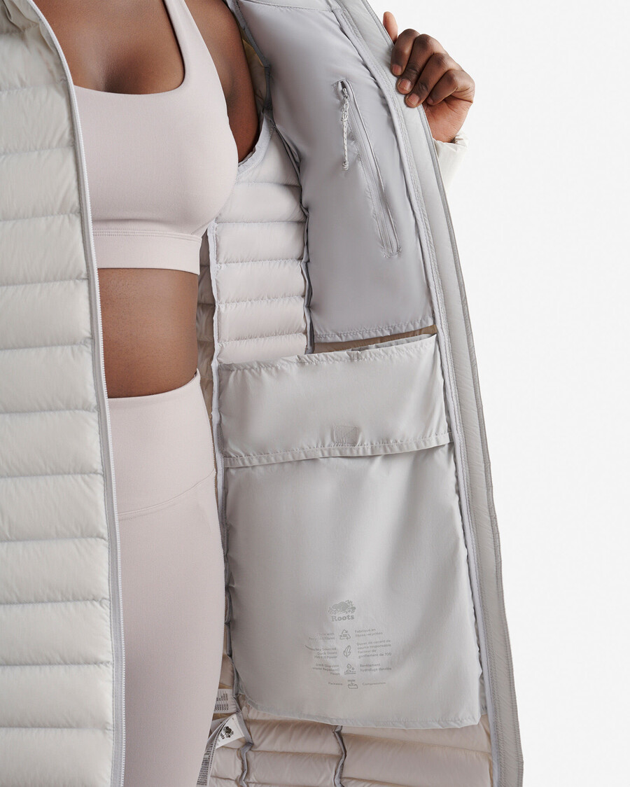 roots daunen-packbare lange jacke