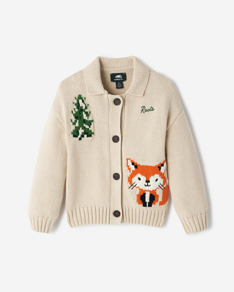 kleinkind-strickjacke mit schneefuchsmotiv