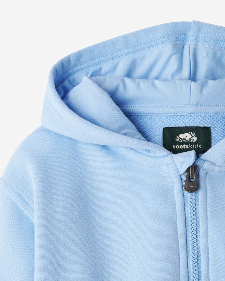 sommerlicher kapuzenpullover für kleinkinder kurz geschnitten mit durchgehendem reißverschluss
