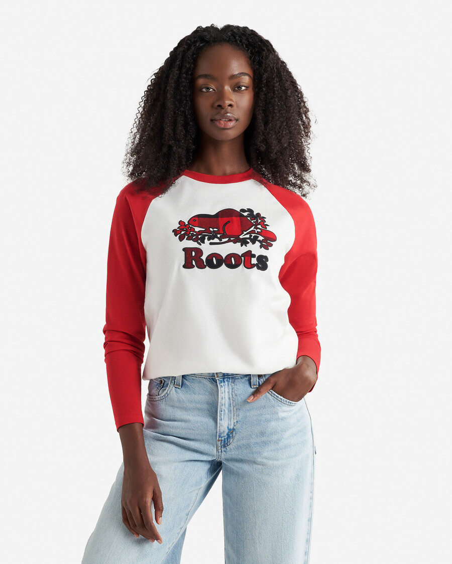 damen cooper kariertes langarm-t-shirt