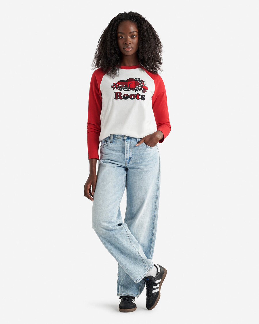 damen cooper kariertes langarm-t-shirt