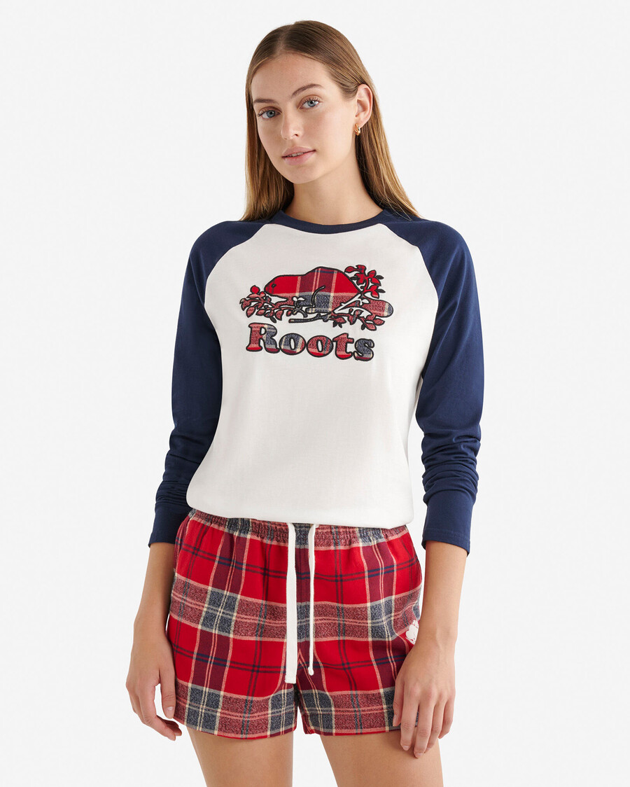 damen cooper kariertes langarm-t-shirt